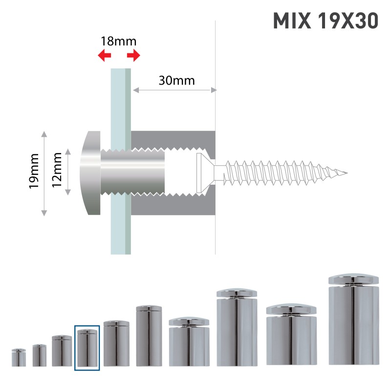 distanziale a vite in ottone cromato fisso mix Ø19mm cromo 19x25 mm HxB distanziale a vite in ottone cromato fisso mix Ø19mm cromo 19x25 mm HxB