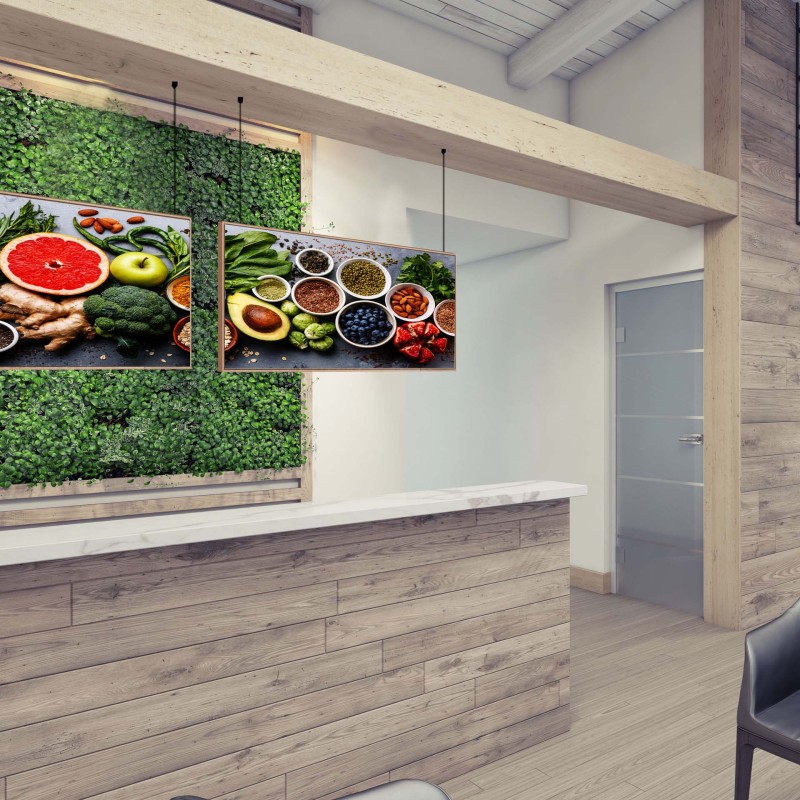 cornice mono/bifacciale sospesa per banner in tessuto Frame wood sospeso