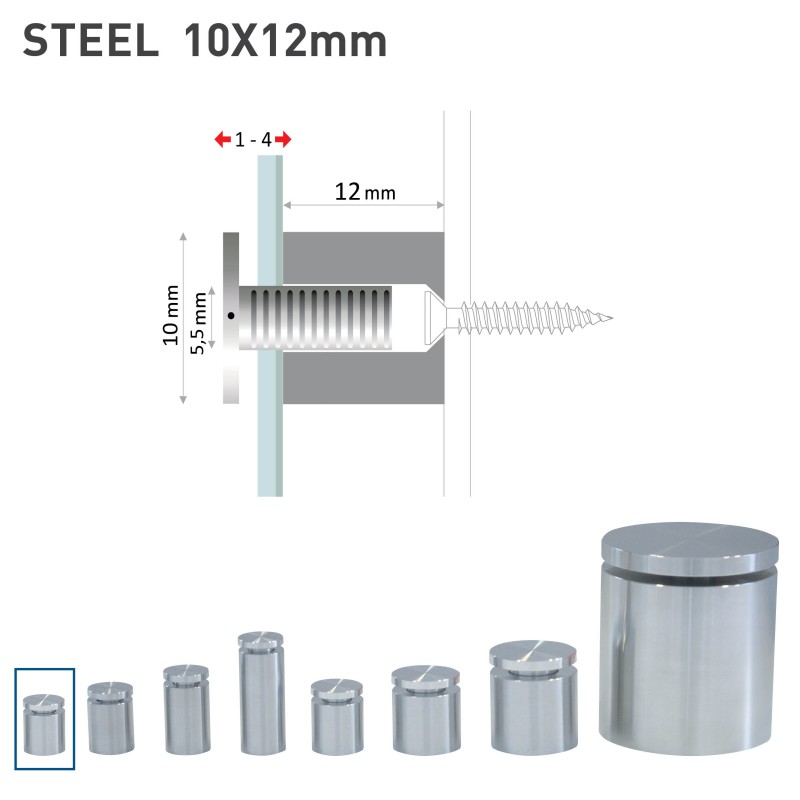Distanziali in acciaio inox con chiusura di sicurezza fisso steel  Ø10mm 10x12 mm HxB