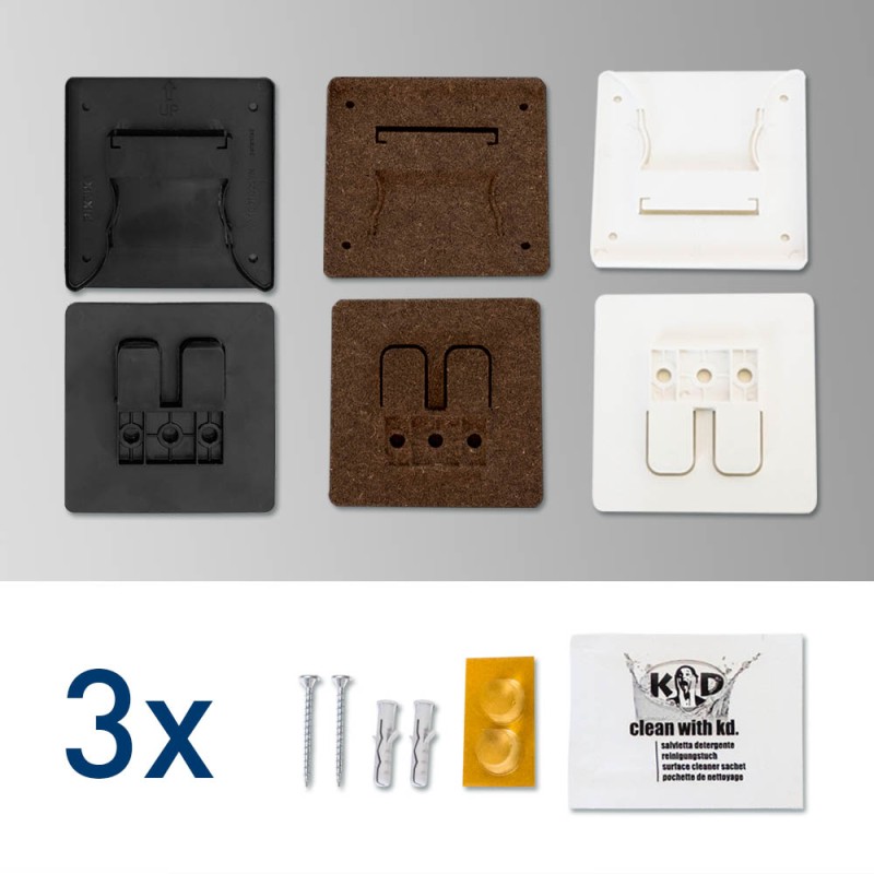 fissaggi invisibili da parete - 3pz: bianco, nero, wood Pixfix Tris