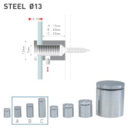Distanziali in acciaio inox con chiusura di sicurezza fisso steel Ø13/30mm 13x30 mm HxB Distanziali in acciaio inox con chiusura di sicurezza fisso steel Ø13/30mm 13x30 mm HxB