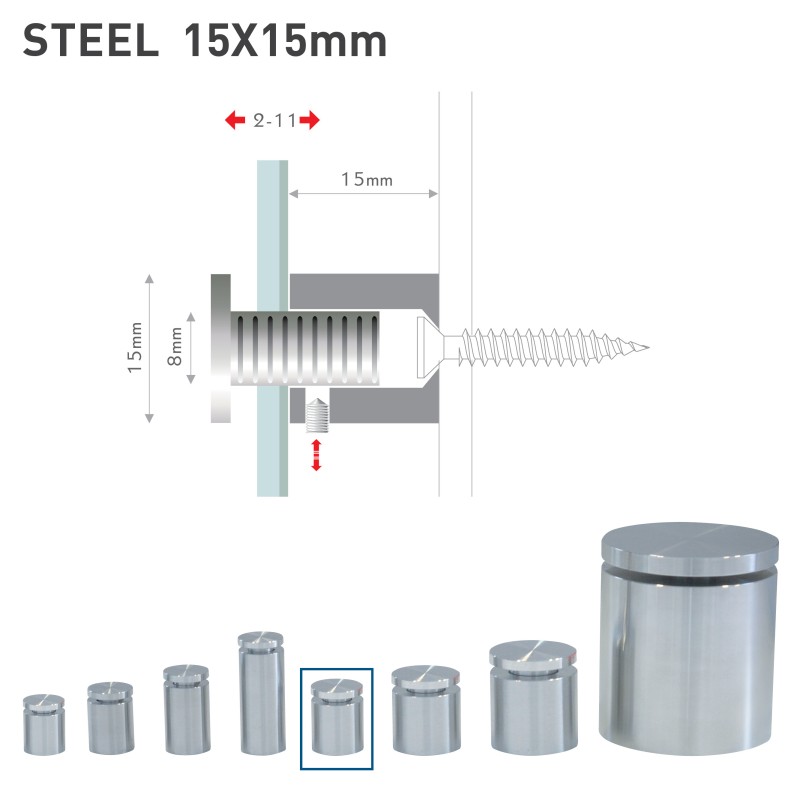 Distanziali in acciaio inox con chiusura di sicurezza fisso steel Ø15 15x15 mm HxB