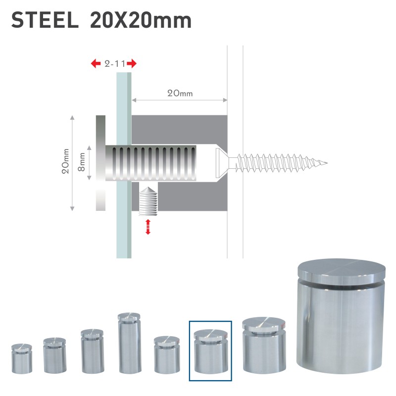 Distanziali in acciaio inox con chiusura di sicurezza fisso steel Ø20mm 20x20 mm HxB
