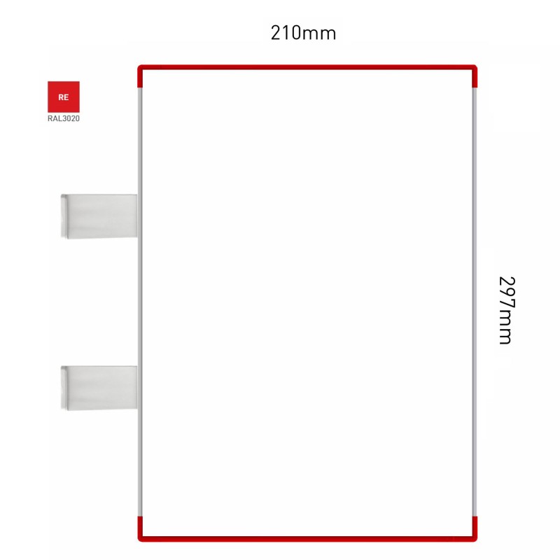 Cartello modulare intercambiabile con sistema a bandiera signcode color flag 297x210 mm HxB RE-rosso-RAL3020