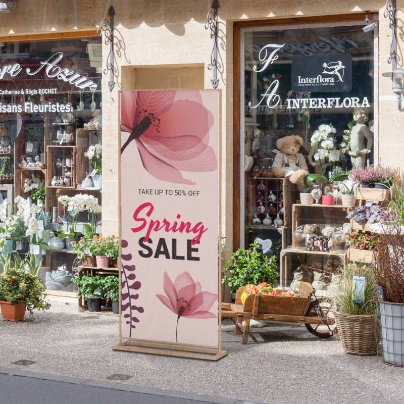 supporto per la stampa da terra in legno di faggio Wood Stand Design 1950x850 mm