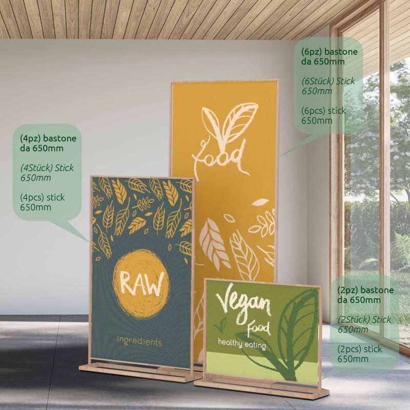 supporto per la stampa da terra in legno di faggio Wood Stand Design 1950x850 mm