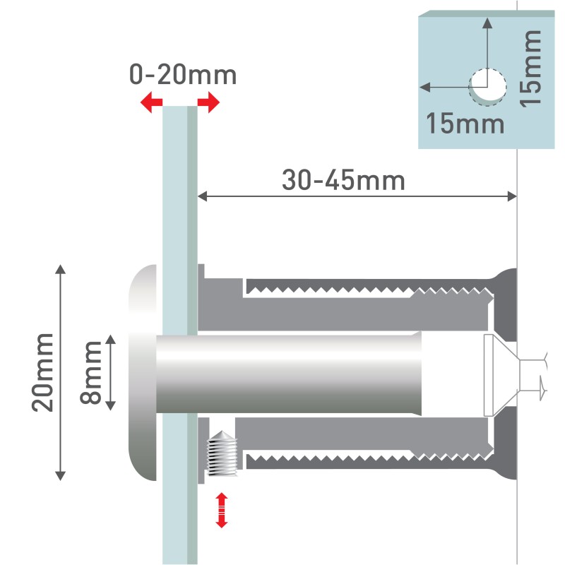fissaggio in ottone cromato fisso zoom argento satinato 20x27 mm HxB fissaggio in ottone cromato fisso zoom argento satinato 20x27 mm HxB