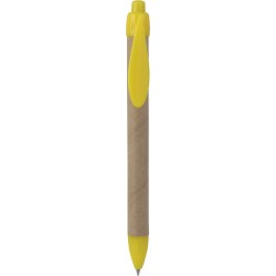 Penna a sfera in plastica e cartone riciclato gialla personalizzata B11070G