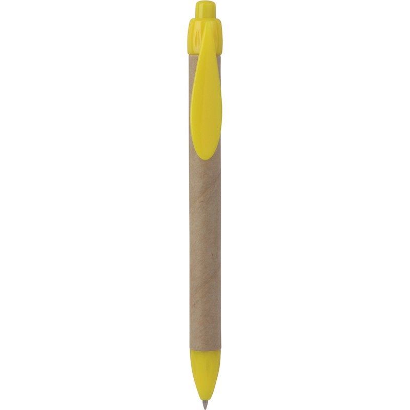 Penna a sfera in plastica e cartone riciclato gialla personalizzata B11070G