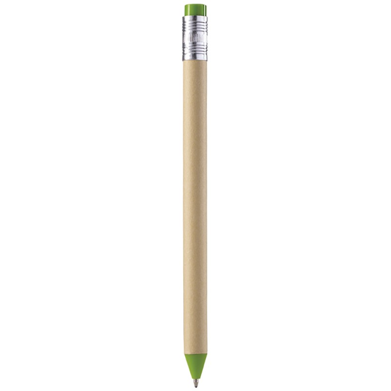 Penna a sfera in plastica e cartone riciclato verde acido personalizzata B11112VA