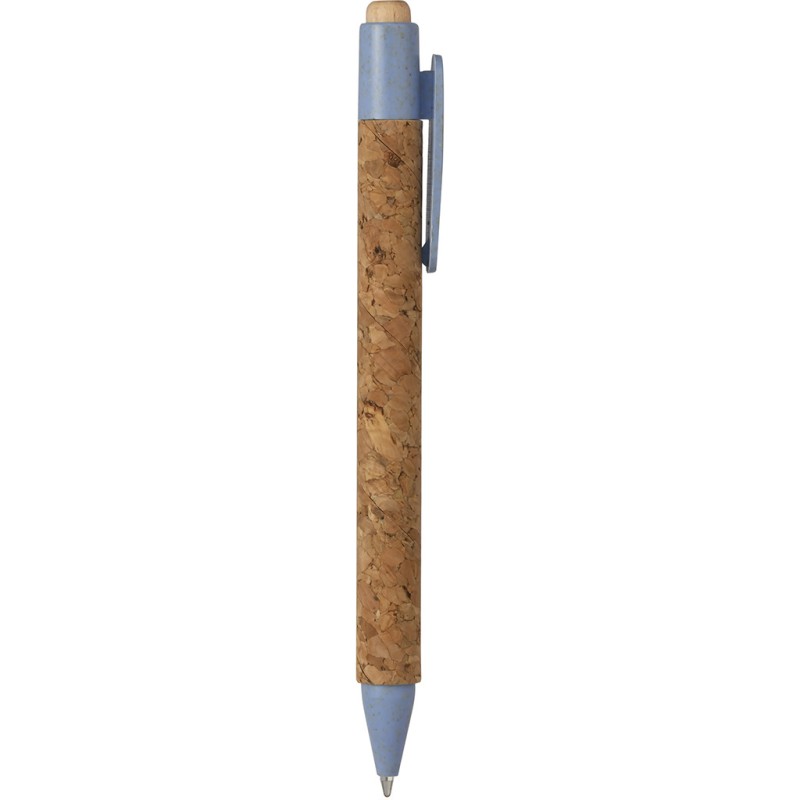 Penna a sfera in sughero e paglia di grano blu sky personalizzata B11126SK