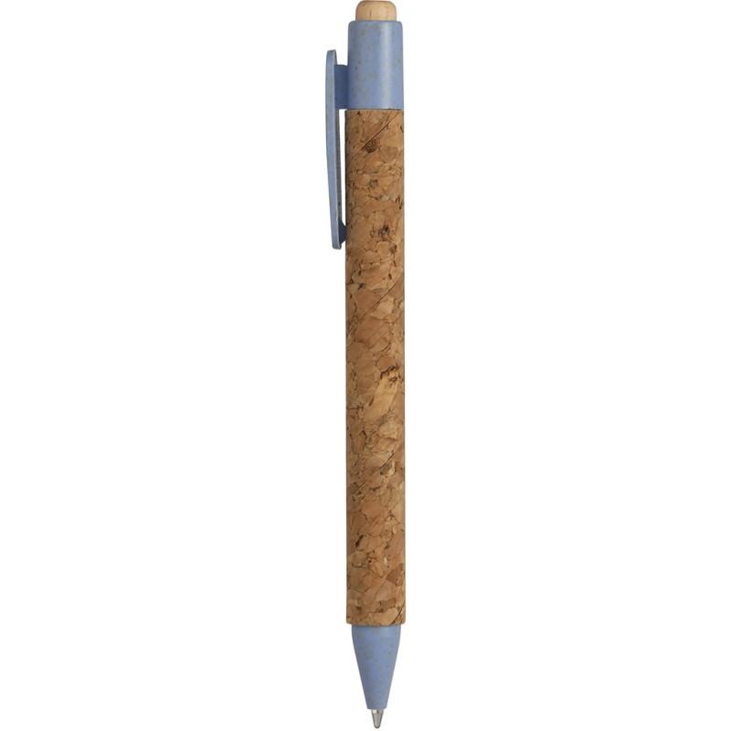 Penna a sfera in sughero e paglia di grano blu sky personalizzata B11126SK