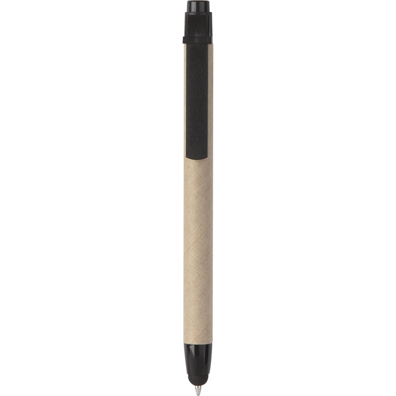 Penna a sfera con touch screen in plastica e cartone riciclato nera personalizzata B11142N