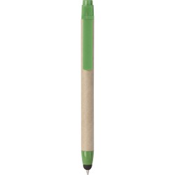 Penna a sfera con touch screen in plastica e cartone riciclato verde personalizzata B11142V