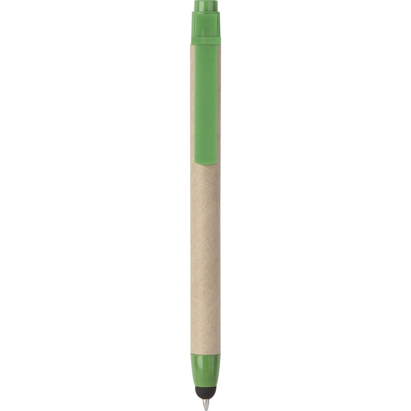 Penna a sfera con touch screen in plastica e cartone riciclato verde personalizzata B11142V