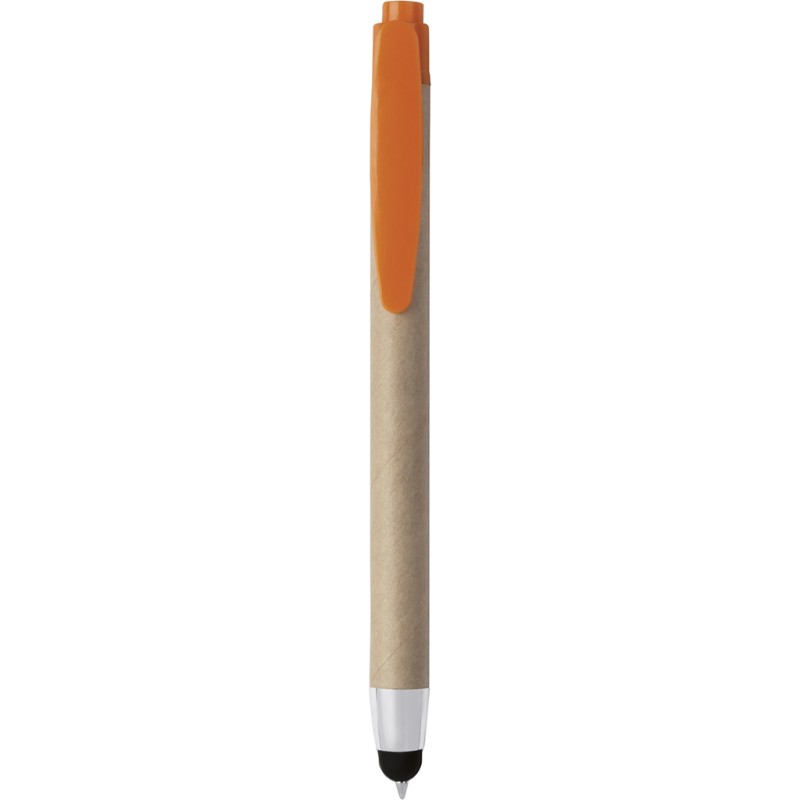 Penna a sfera con touch screen in plastica e cartone riciclato arancione personalizzata B11143A