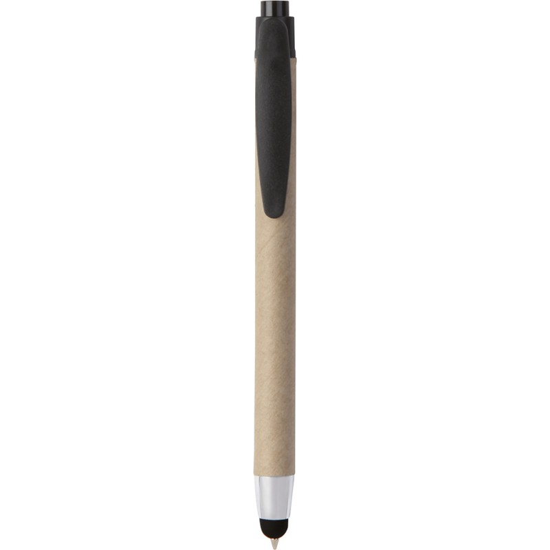 Penna a sfera con touch screen in plastica e cartone riciclato nera personalizzata B11143N