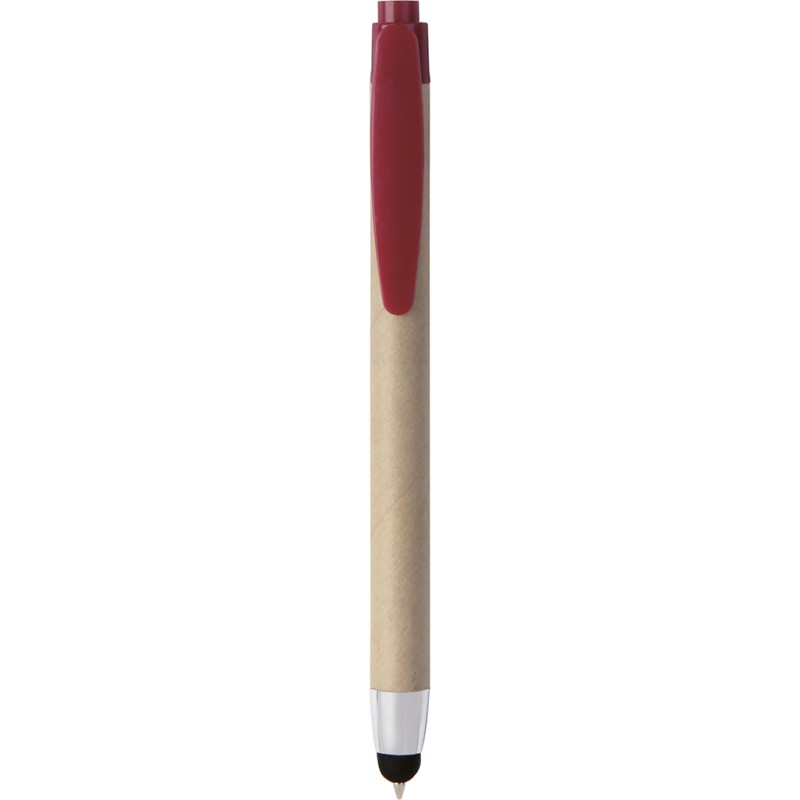 Penna a sfera con touch screen in plastica e cartone riciclato rossa personalizzata B11143R