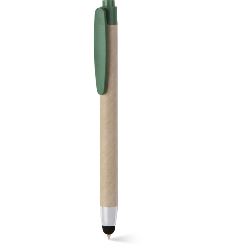 Penna a sfera con touch screen in plastica e cartone riciclato verde personalizzata B11143V