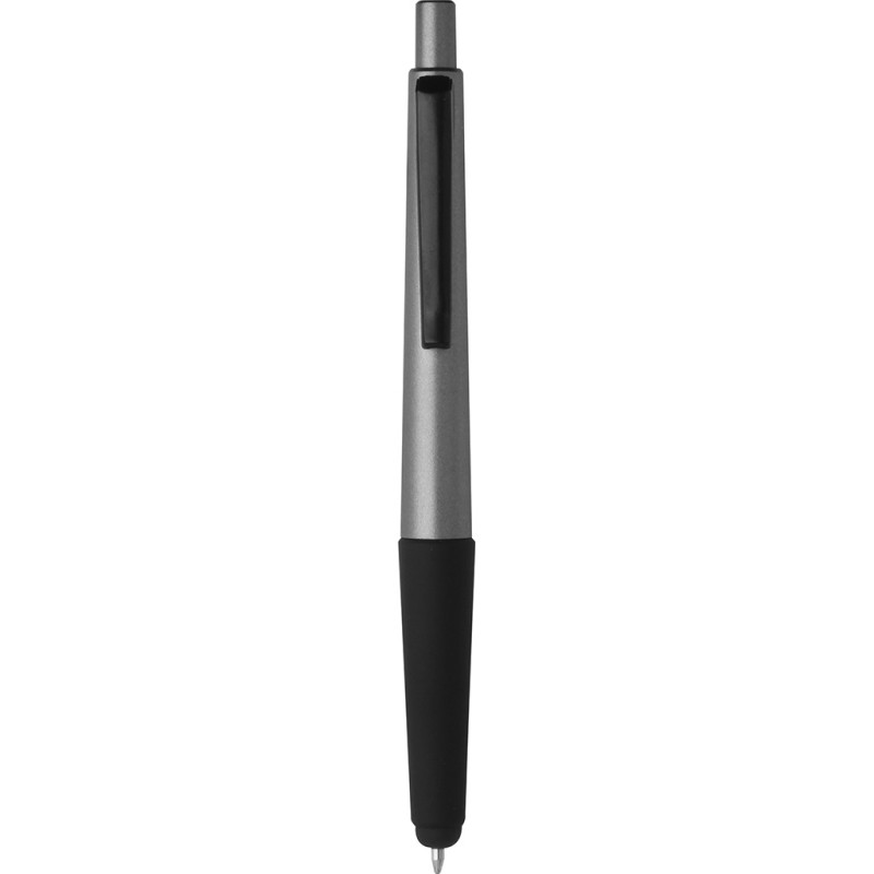 Penna a sfera con touch screen in plastica e gomma grigia personalizzata B11192GR