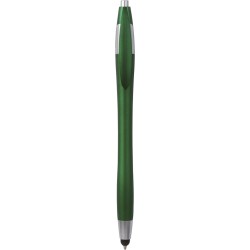 Penna a sfera con touch screen in plastica verde personalizzata B11197V