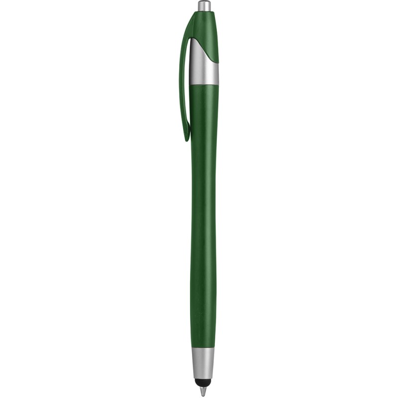 Penna a sfera con touch screen in plastica verde personalizzata B11197V