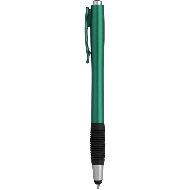 Penna a sfera con touch screen in plastica verde personalizzata B11204V