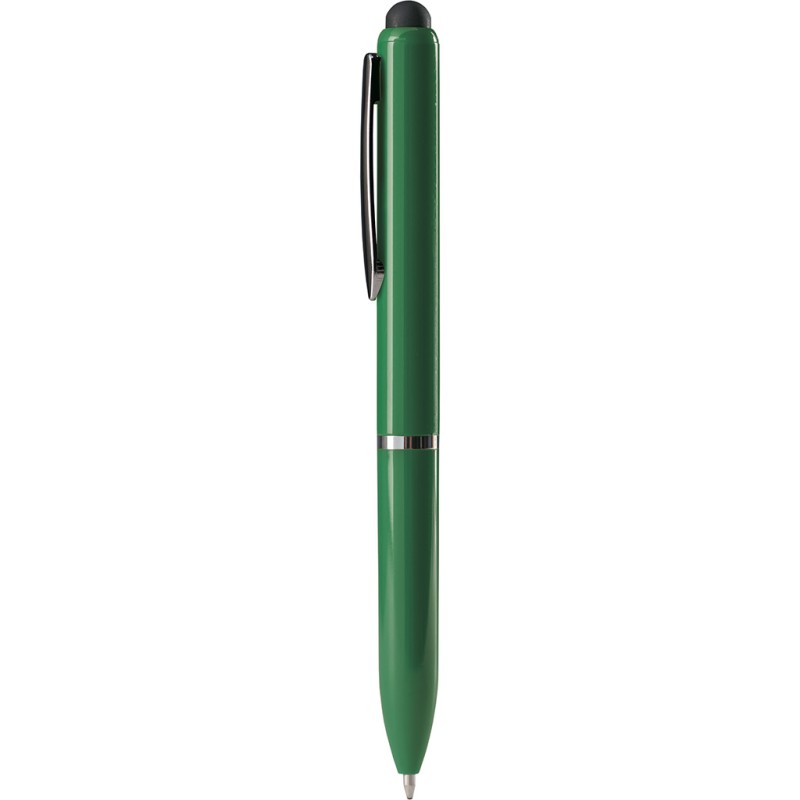 Penna a sfera con touch screen in plastica verde personalizzata B11230V