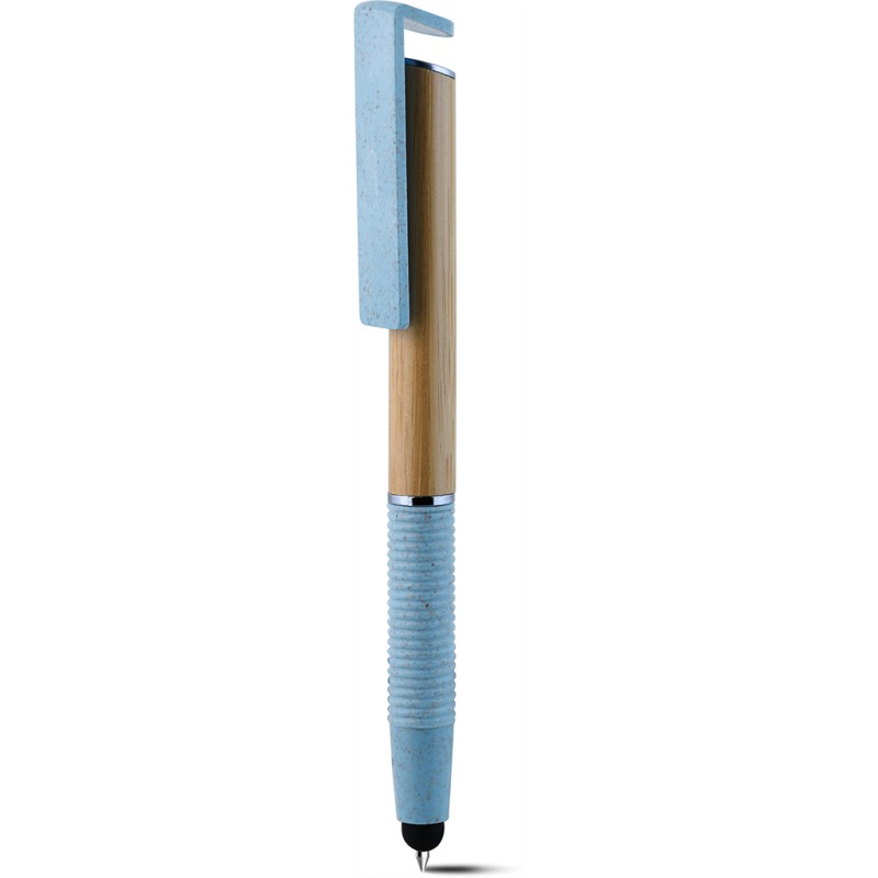 Penna a sfera con touch screen in bamboo blu sky personalizzata B11267SK