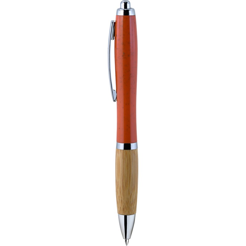 Penna a sfera in paglia di grano arancione personalizzata B11268A