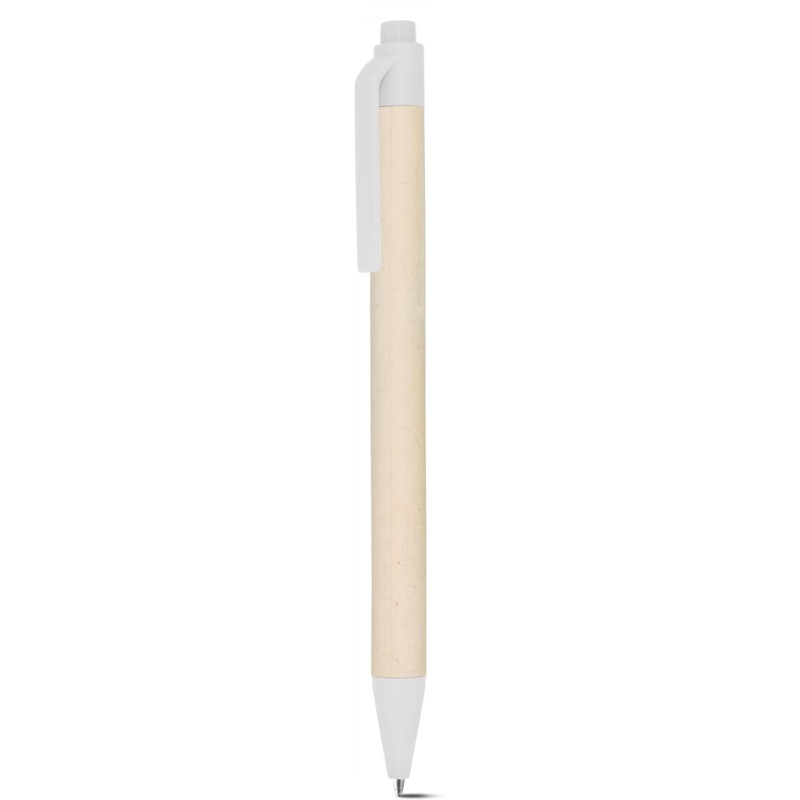 Penna a sfera in cartone riciclato del latte e pla bianca personalizzata B11271B