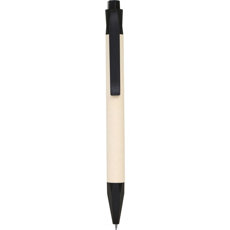 Penna a sfera in cartone riciclato del latte e pla nera personalizzata B11272N