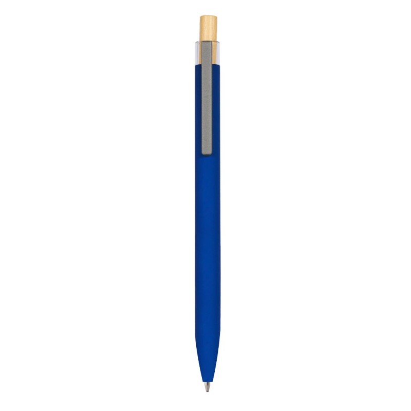 Penna a sfera soft touch in alluminio riciclato metallo bambù blu royal personalizzata B11290BL Penna a sfera soft touch in alluminio riciclato metallo bambù blu royal personalizzata B11290BL