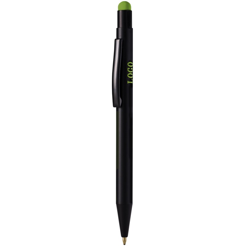 Penna a sfera soft touch in alluminio con touch screen verde acido personalizzata B11291VA
