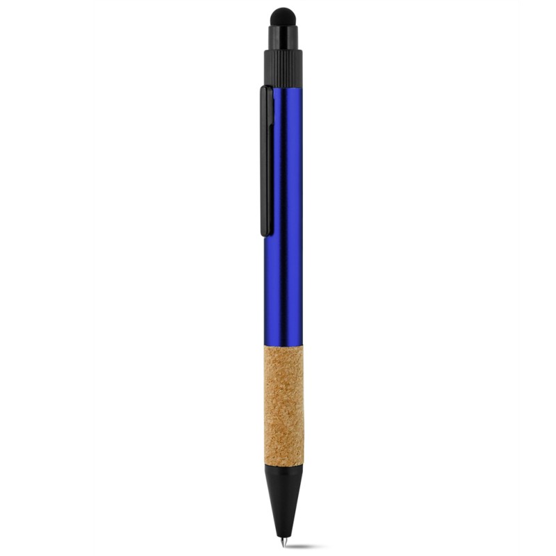 Penna a sfera con touch screen  in alluminio riciclato e sughero blu royal personalizzata B11296BL