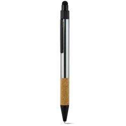 Penna a sfera con touch screen  in alluminio riciclato e sughero grigia personalizzata B11296GR