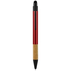 Penna a sfera con touch screen  in alluminio riciclato e sughero rossa personalizzata B11296R