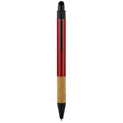 Penna a sfera con touch screen  in alluminio riciclato e sughero rossa personalizzata B11296R