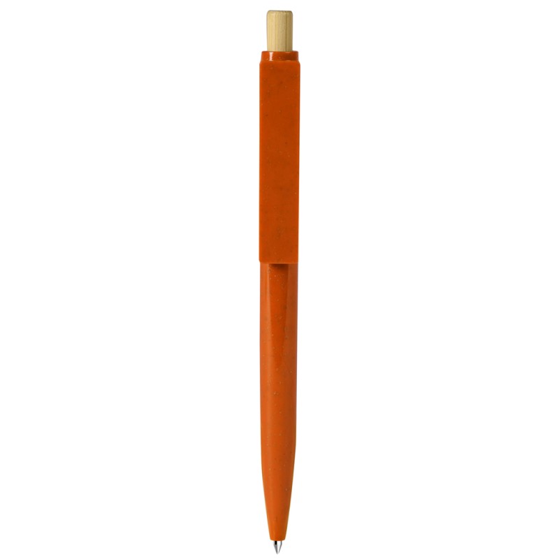 Penna a sfera con refill blu in paglia di grano arancione personalizzata B11301A