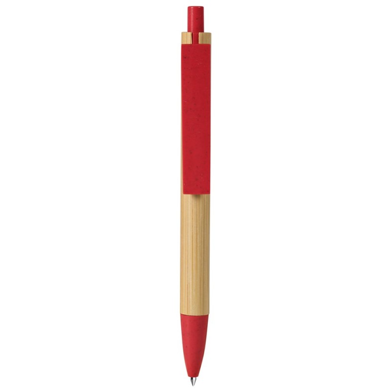 Penna a sfera con refill blu in bambù rossa personalizzata B11302R Penna a sfera con refill blu in bambù rossa personalizzata B11302R