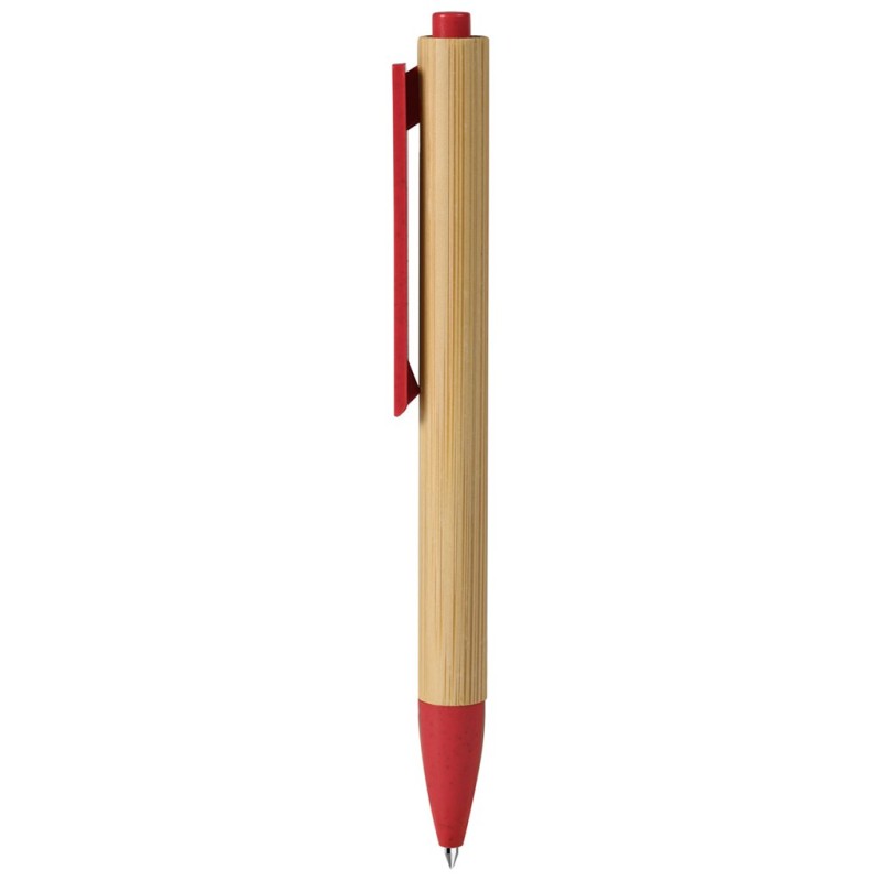 Penna a sfera con refill blu in bambù rossa personalizzata B11302R Penna a sfera con refill blu in bambù rossa personalizzata B11302R
