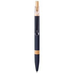 Penna a sfera con refill blu in alluminio riciclato soft touch e bambù blu navy personalizzata B11303NY