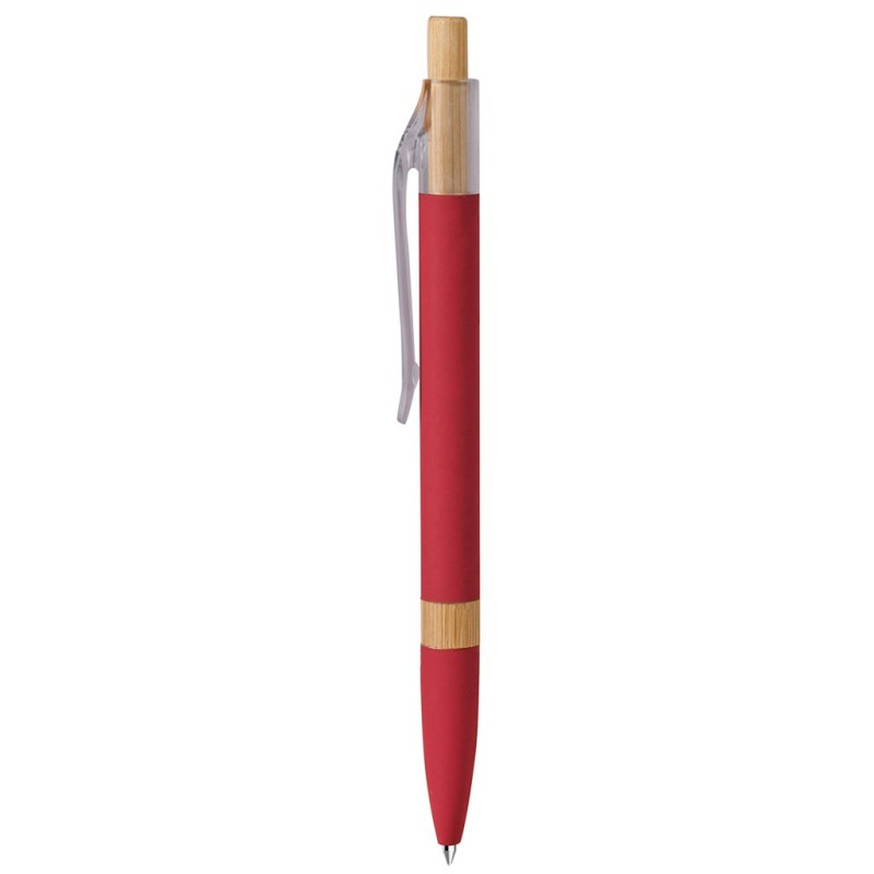 Penna a sfera con refill blu in alluminio riciclato soft touch e bambù rossa personalizzata B11303R Penna a sfera con refill blu in alluminio riciclato soft touch e bambù rossa personalizzata B11303R