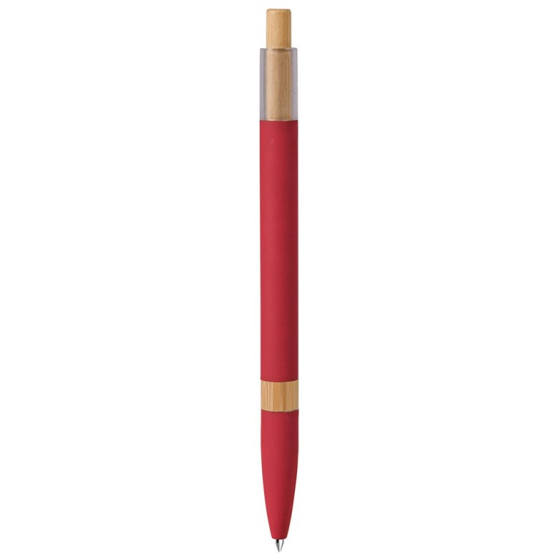 Penna a sfera con refill blu in alluminio riciclato soft touch e bambù rossa personalizzata B11303R Penna a sfera con refill blu in alluminio riciclato soft touch e bambù rossa personalizzata B11303R