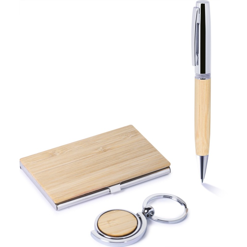 Set scrittura in metallo e bambù personalizzato B11805