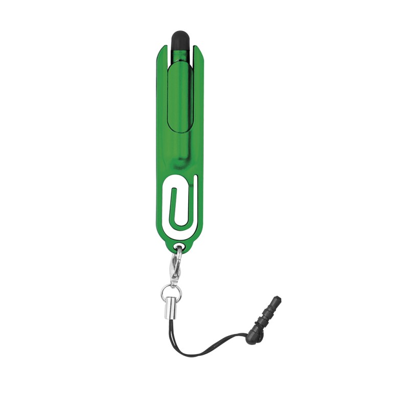 Mini penna a sfera con touch screen in plastica verde personalizzata B11205V