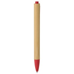 Penna a sfera con refill blu in bambù rossa personalizzata B11302R