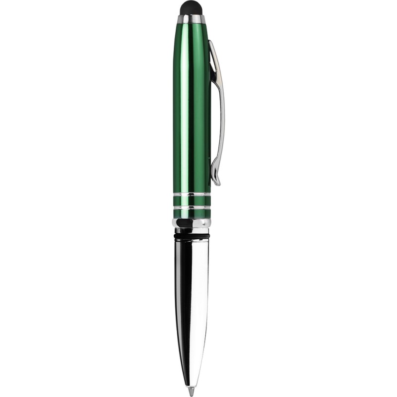 Penna a sfera con touch screen e luce in plastica e metallo verde personalizzata B11180V
