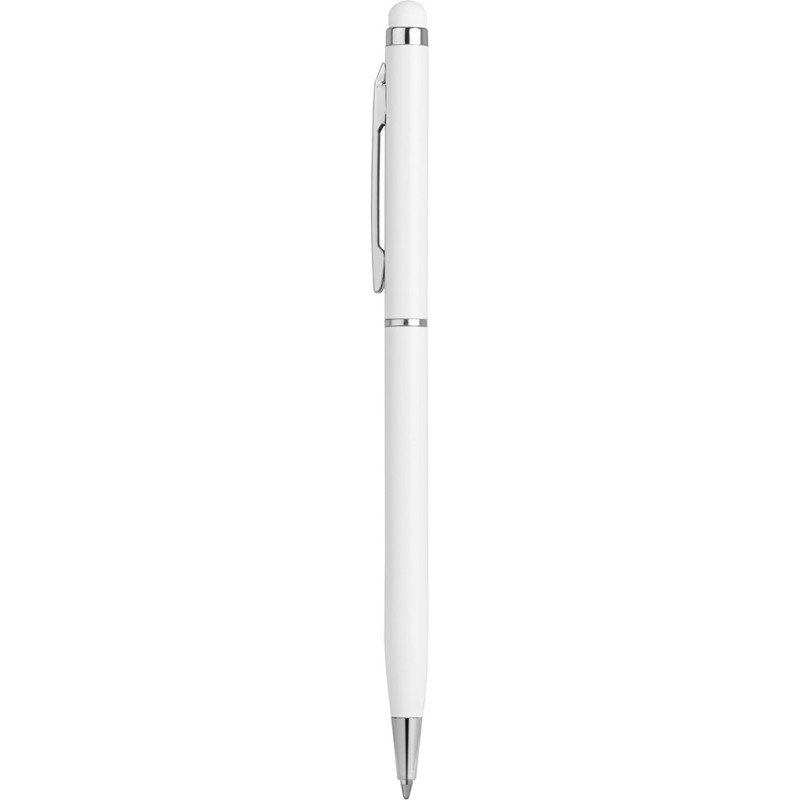Penna a sfera con touch screen in alluminio bianca personalizzata B11163B