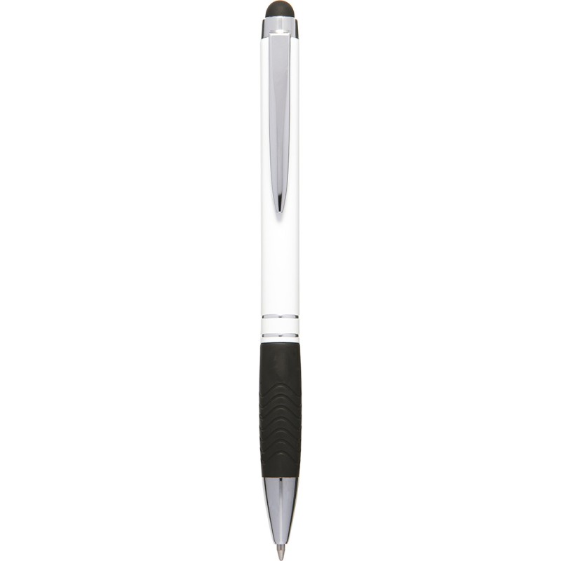 Penna a sfera con touch screen in metallo e plastica bianca personalizzata B11165B